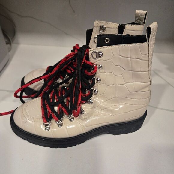 Polly Plume Croc Embossed Leather Combat Ankle Boots size 37 - Picture 5 of 12